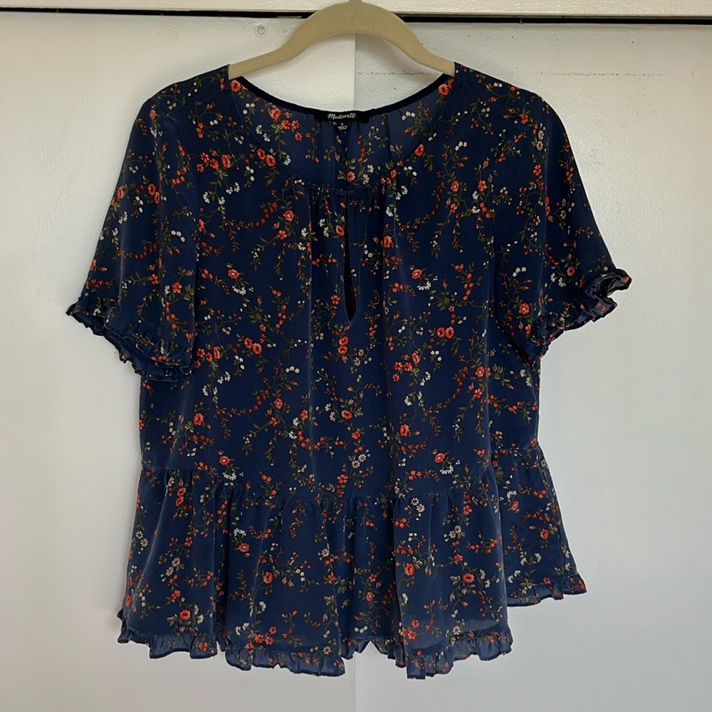Madewell Silk Stanza Ruffle-Hem Top